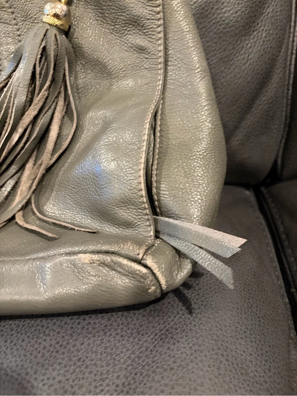 Valentino Olive Green Leather Hobo with Tassel and Gold Hardware